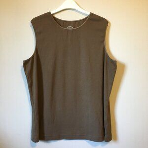 Brown Trimmed High Neck Stretchy 100% Cotton Tank Top
